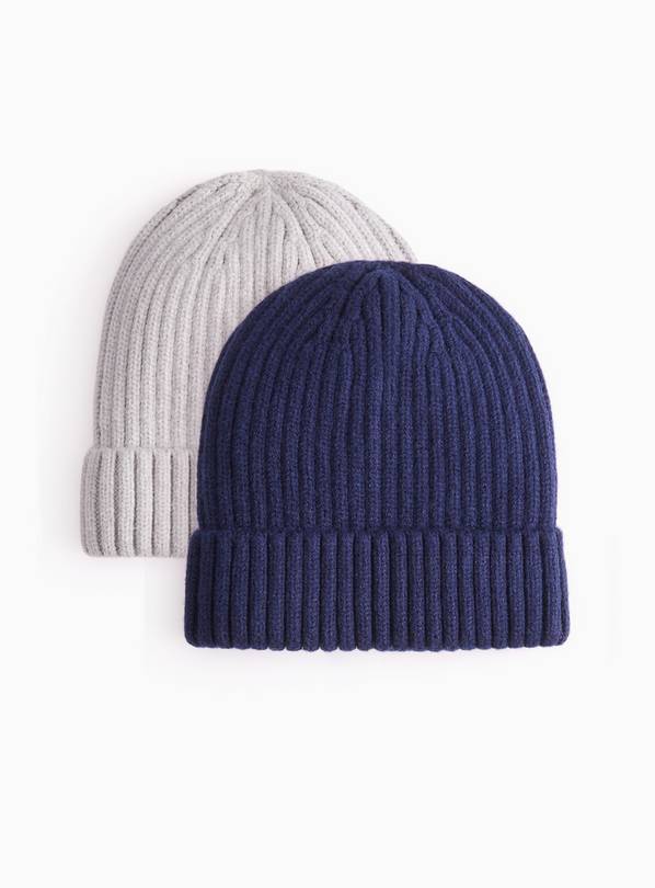 Ribbed Turn Up Beanie Hats 2-Pack 3-5 years